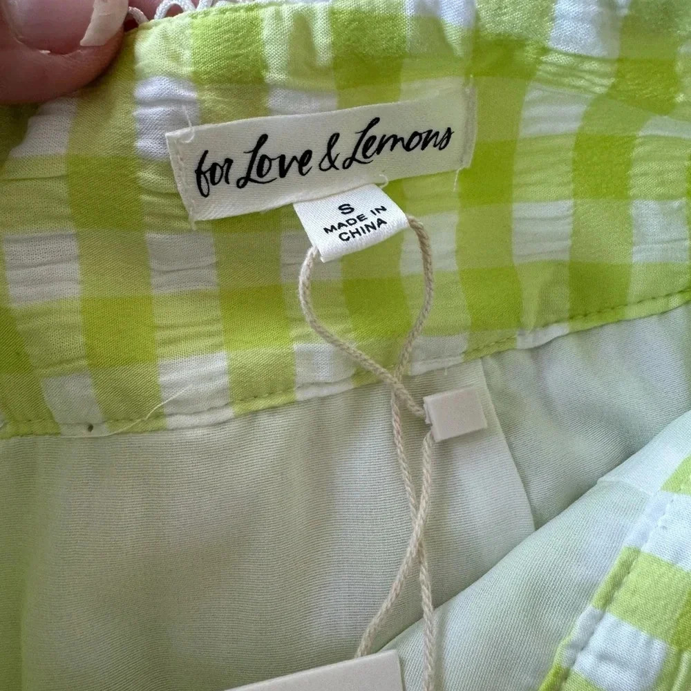 For Love and Lemons lime green gingham plaid mini skirt with bows NWT sz S & XS - Picture 7 of 9